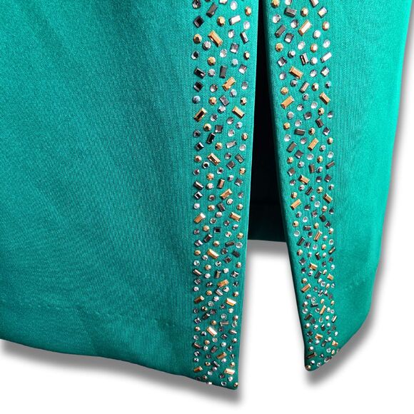 Calvin Klein Green Sheath Dress 6 Rhinestone Slit - Picture 5 of 7